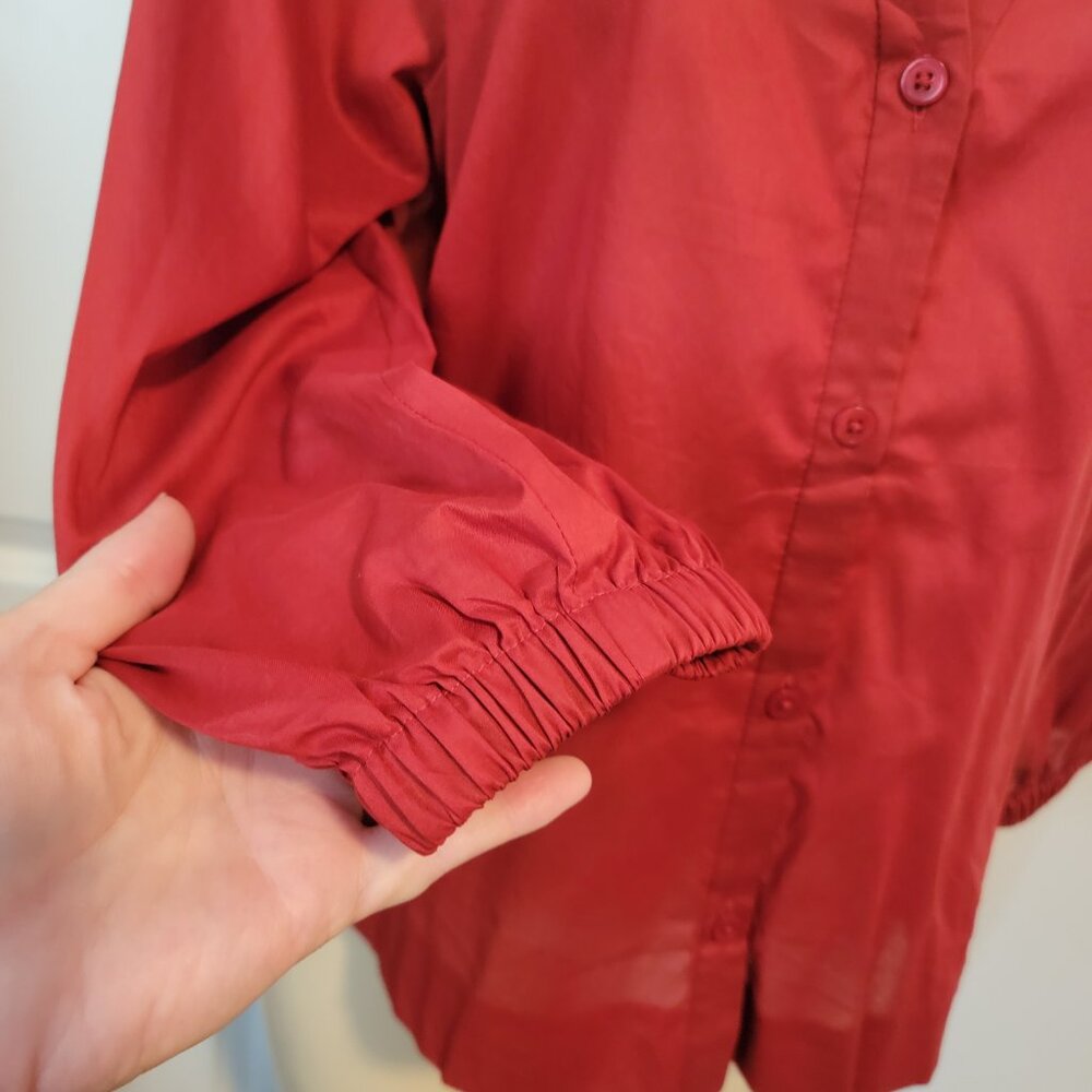 Alfani Terra Nova Cardinal Rouge Red V Neck Button Down Peasant Blouse - Picture 8 of 16